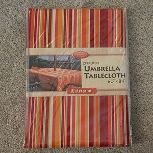 Home Dining Waterproof Zippered Umbrella Tablecloth - Red and Orange Stripes